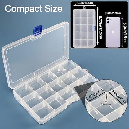 Qualsen Bead Organizer Box with Adjustable Dividers, 15 Girds, 8 Pack | Plastic Organizer Box with Dividers, Ideal as a Tackle Boxs for Beads, Jewelry, Crafts, Screws, Small Parts and More - size: 15 Gird-8pcs