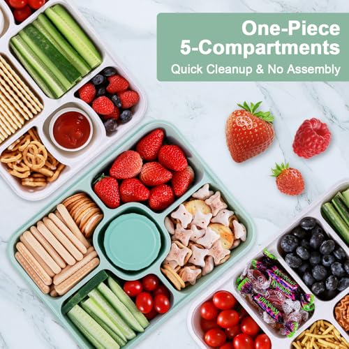 Large Snackle Box Container with Dip Container, 5 Compartments Snack Container with Lid and Handle, Veggie Fruit Divided Serving Tray for Party, Picnic, Dishwasher Safe, BPA-Free - color: Green