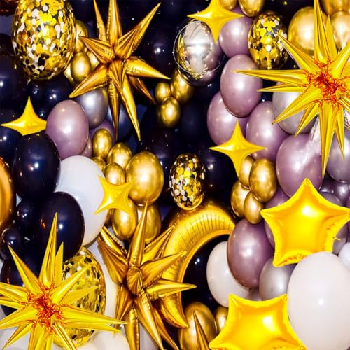 22 Pcs Gold Star Balloons,22/18/10 Inch Star Foil Mylar Balloon,Spike Balloon and Four Pointed Balloons for Party Supplies Christmas Birthday Wedding Photo Booth (Gold) - color: Gold