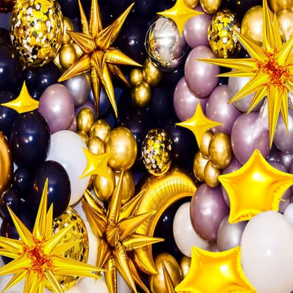 22 Pcs Gold Star Balloons,22/18/10 Inch Star Foil Mylar Balloon,Spike Balloon and Four Pointed Balloons for Party Supplies Christmas Birthday Wedding Photo Booth (Gold) - color: Gold