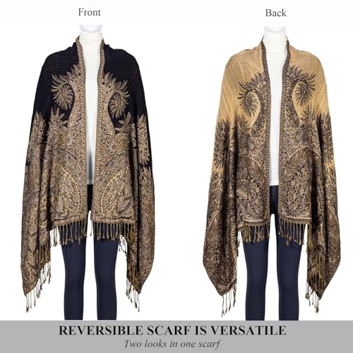 TUSHUSTY Pashmina Feel Rave Shawl Wrap for Women Men Hijab Scarf - color: Black