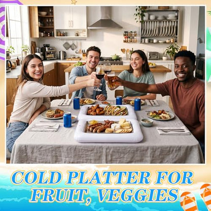 4 Sets Inflatable Cooler with Tray Chilled Serving Tray for Parties Ice Serving Buffet Bar Party Platter for Fruit Veggies Seafood Shrimp Cocktail Buffet Picnic - style: Clean