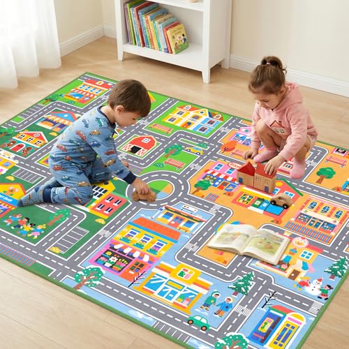 Car Play Rug City Life Traffic Road Kids Rug, Road Carpet Kids Play Mat for Floor Classroom Preschool Bedroom Living Room Playroom, 3 x 5 Feet - color: Multi 128, size: 3' x 5' (Rectangular)