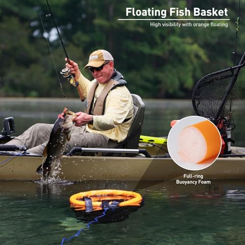 QualyQualy Floating Fish Basket for 5 Gallons Buckets, Foldable Fishing Basket Bait Net for Live Caught, Rubber Coated Mesh Fish Holder for Kayak Fishing Live Well Baitfish Minnow Bucket