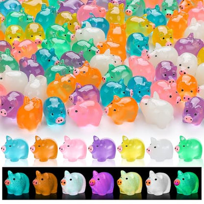 76PCS Luminous Mini Resin Pigs Miniature Pigs Figurines Cute Tiny Pig | Miniature Pigs Animals Figurines Glow in The Dark, Micro Garden Landscape, Dollhouses DIY, Birthday Party Decor - style: MiniPig 76PCS