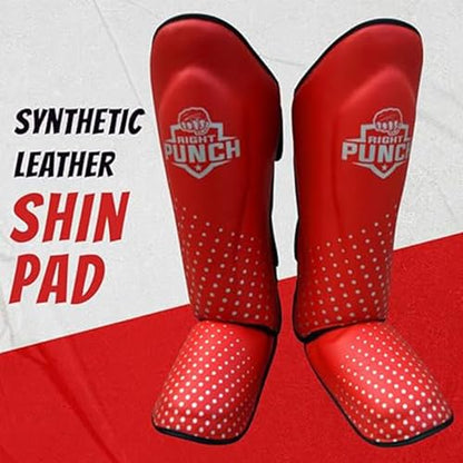 PU Leather Shin Guards for Kickboxing, MMA, Muay Thai Training, Protective Shin Pads - color: Red\Silver, size: X-Small