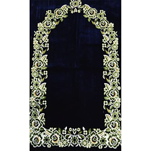 Prayer Rug Carpet Islamic Muslim Salah Meditation Mat Turkish Plush Portable Navy