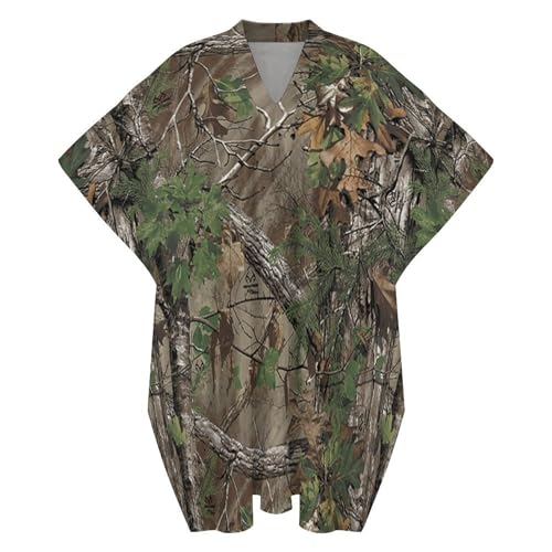 Camouflage Trees Men's Kaftan Thobe V-Neck Long Gown Loose Robe - size: Large