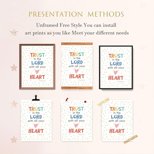 LARTSFRO Bible Christian Wall Art Decor Posters Prints, Inspirational Bible Verses Room Bathroom Bedroom Playroom Dorm Wall Art Decor Aesthetic for Nursery Baby Kids Teen Girls Gifts, Christian Classroom Wall Decor, 12x16 Inch Set of 4 Pcs Pictures (UNFRA