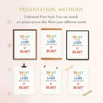 LARTSFRO Bible Christian Wall Art Decor Posters Prints, Inspirational Bible Verses Room Bathroom Bedroom Playroom Dorm Wall Art Decor Aesthetic for Nursery Baby Kids Teen Girls Gifts, Christian Classroom Wall Decor, 12x16 Inch Set of 4 Pcs Pictures (UNFRA