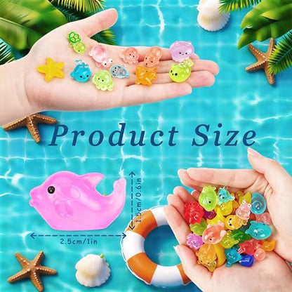 100pcs Mini Resin Ocean Animals, 70 Styles Mini Sea Creatures Glow in the Dark, Mini Ocean Animals Figures for Micro Fairy Garden, DIY Fish Tank, Landscape, Aquarium Ornaments