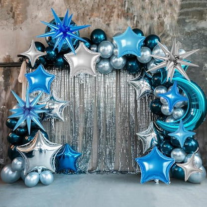 Blue Silver Star Balloons,16Pcs 22/18/10 Inch Foil Graduation Decorations - color: Blue Silver