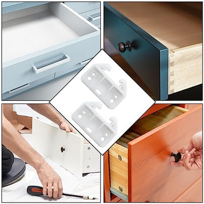 Litoexpe 20 Pieces White Plastic Drawer Guides with Screws, 60×41×28mm | Rear Drawer Replacement Guides Brackets, Smooth Glide Track, Includes Mounting Screws, for Dressers, Wardrobes - size: 60×41×28mm - 20 Pcs