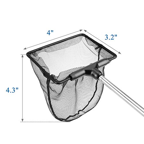 Aquarium Fish Net 10.8"x16.3" Rectangular Fish Net with 5.5"-16.3" Handle | Fine Mesh Nylon Fish Tank Accessory with Extendable Telescopic Plastic Handle - size: 4 inch