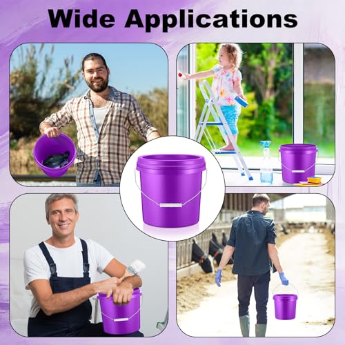 Tioncy 10 Pcs 2 Gallon Plastic Buckets with Lids and Handles,Purple | Storage Pails for Paint, Cleaning, Organizing, Durable Containers, Metal Handles, Plastic Material - color: Purple