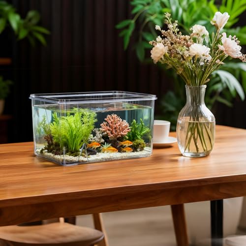 1.5 Gallon Plastic Fish Tank Large Bowl Shatterproof with Crystal Clear Clarity for Terrarium, Flower Vase Centerpiece Gift for Fish Lovers (Square) - size: 1.5 Gallon, style: Square
