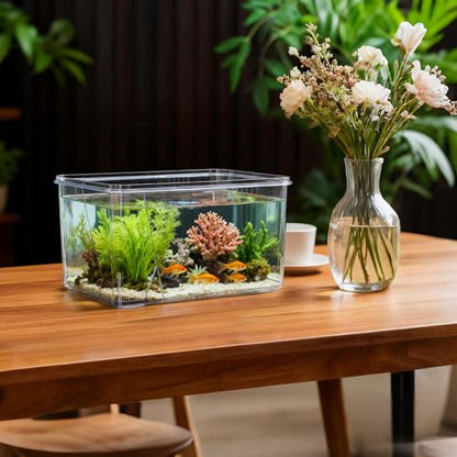1.5 Gallon Plastic Fish Tank Large Bowl Shatterproof with Crystal Clear Clarity for Terrarium, Flower Vase Centerpiece Gift for Fish Lovers (Square) - size: 1.5 Gallon, style: Square