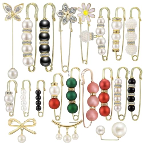 20PCS Scarf Ring Clip Pearl Brooch Pins - T-shirt Sweater Shawl Ties Clips Clothes Corner Knotted Button Fashion Metal Round Circle Shirt Clip Buckle Brooches for Women