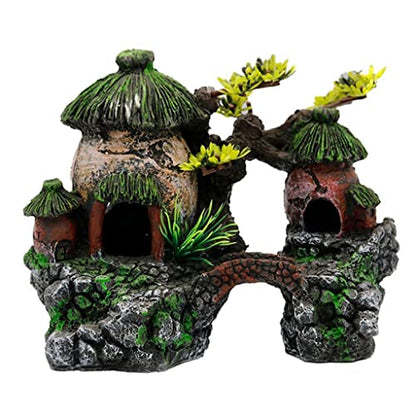 Resin Simulation House Model Aquarium Decoration Fish Tank Landscape Ornament Two-Story Simulation Bridge Stone House