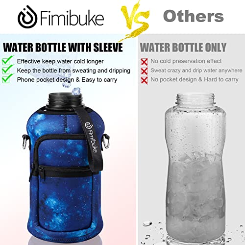 Fimibuke Half Gallon Water Bottle with Sleeve 64 OZ Water Bottle with Handle & Straw Leakproof Motivational Sports Gym Water Bottle with Time Marker BPA Free Water Jug with Reusable Neoprene Holder - color: C9.Galaxy