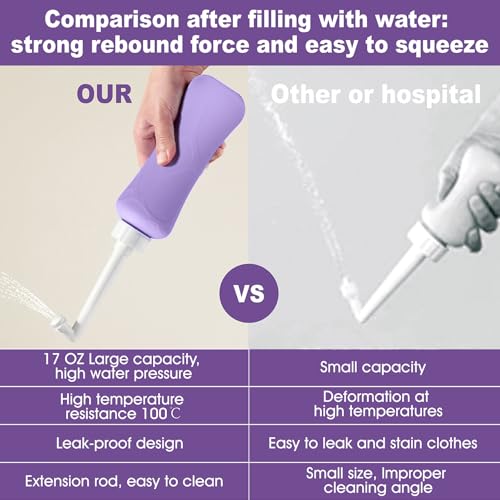 Peri Bottle for Postpartum, Portable Bidet, Perineal Bottle for Postpartum Essential, 17 OZ Upside Down Peri Bottle for Postpartum Recovery, Postpartum Care with Carrying Bag (Purple, L) - size: L