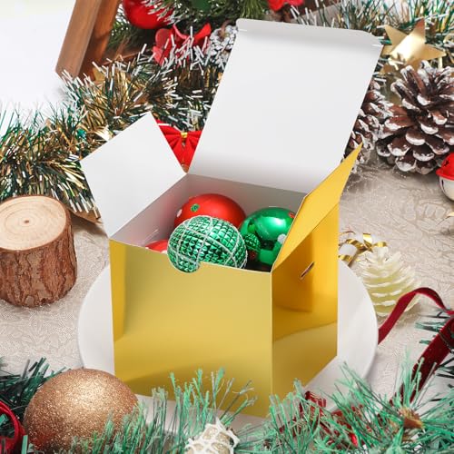 DOYIDE 20 Pack Small Gift Boxes, 6x6x6 Inch Gold Elegant Paper Boxes with Ribbons, Christmas Gift Box Crafting, Wedding Party Favor, Cupcake, Candy, Bridesmaids Proposal Box - color: Gold, size: 6x6x6inch(Pack of 20)
