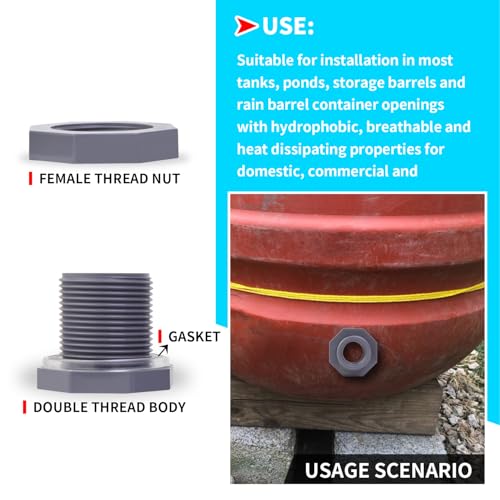 ChillWaves PVC Bulkhead Fitting 3/4" Double Thread Connector Adapter for Water Tank, Aquariums, Rain barrels(8-PACK) - size: 3/4 INCH, style: Bulkhead Fitting