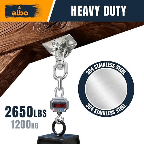Albo Heavy Duty Ceiling Swing Mount Bracket with 360° Swivel & Locking Carabiner, 2650 LBS, Hammock Chair, Porch Swing, Yoga Swing, Punching Bag Ceiling Hanger, Wood Beam & Concrete Hardware Kit - color: Silver, size: 1 Piece