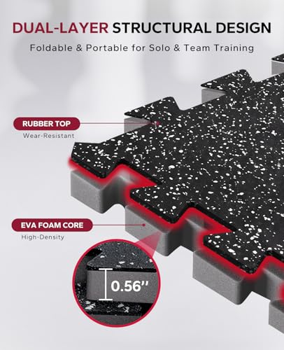 HAPBEAR 0.56'' Thick 12 Pcs 48 Sq Ft Exercise Equipment Mats - High-Density Rubber Top EVA Foam Interlocking Mats, 24x24in Tiles, Heavy-Duty Treadmill Mat for Hardwood Floors, Home Gym Mat - color: 12 Tiles（48 Sq Ft）- Black