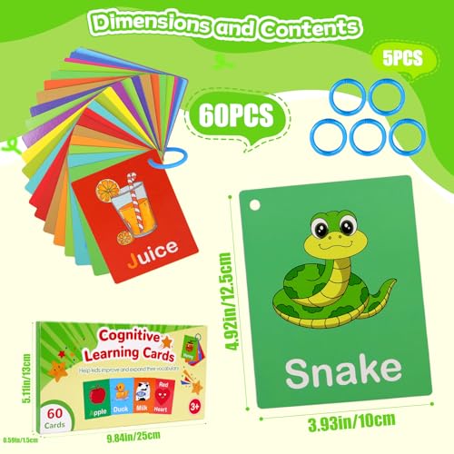 Toddler Learning Flash Cards, 60 PCS Double Sides Flashcards for Alphabets, Numbers, Colors, Shapes, Sight Words, Baby Cognitive Flashcards for Kids, Preschool Kindergarten Learning Activities - style: Cognitive Learning Cards