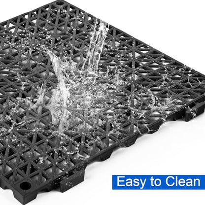 Modular Interlocking Cushion 18 Pack 11.8" x 11.8" Rubber Floor Tiles Non-Slip Splicing Drainage Mats for Deck, Black - size: 18 PCS