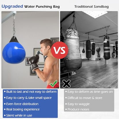 Goplus Water Aqua Bag, 21'' 180 Pound /18” 110 Pound Heavy Punching Bag with Adjustable Metal Chain, Water Injection Hose, Boxing Training Bag for Adults Fitness, MMA - style: Blue-21”, 180LBS