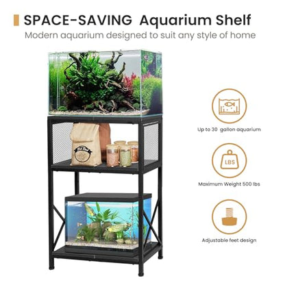 SwaaVee Fish Tank Stand, 10 Gallon Aquarium Stand, 3-Tier Metal Storage Shelf, 20.47"×11.42"×31.69" Heavy Duty Terrarium Stand for Home Office Fish Tank Shelf, Black - color: Rustic Black