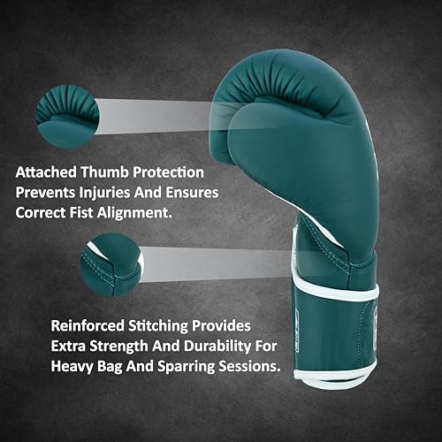 Ring Pro Leather Boxing Gloves with Strap – Premium for Training, Sparring, MMA, Kickboxing, Muay Thai (Unisex) - color: Green, size: 16 oz