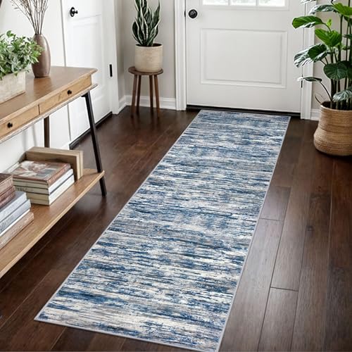 SIILOOM 2x7 Washable Runner Rug, Non Slip Soft Area Rug for Hallway Kitchen - color: Navy Blue/Gray/Neutral/Multi, size: 2' x 7' (Runner)