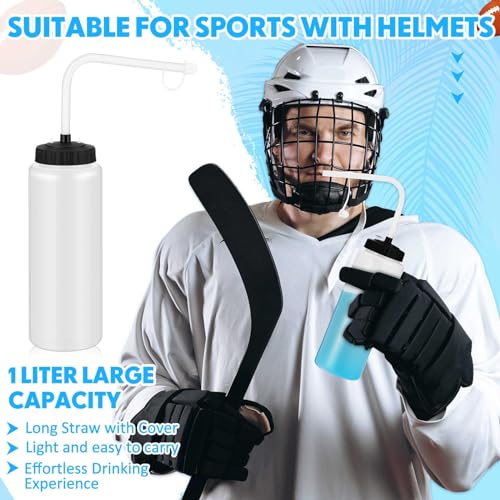 Domensi 2 Pack Large 1l Sports Water Bottle, 12.4" H x 5" W Translucent Easy Squeeze Plastic with Straw, Designed for Use with Football Lacrosse Hockey Helmets(Translucent,No Printed) - color: Translucent, style: No Printed
