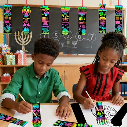 JUNEBRUSHS 30Pcs Kwanzaa Crafts for Kids, Rainbow Magic Scratch Art Paper Bookmarks Kwanzaa Gifts for Kids School Classroom Activities Games DIY Arts and Crafts Kit Party Favors - style: Kwanzaa Style