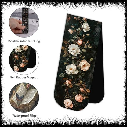 30PCS Dark Academia Magnetic Bookmarks Set, Aesthetic Gothic Skull Cat Rose Owl Book Mark Clips, Vintage Witchy Dark Romance Accessories for Women Men Students Book Lovers, 0.7×2.6in - style: Dark Academia 02