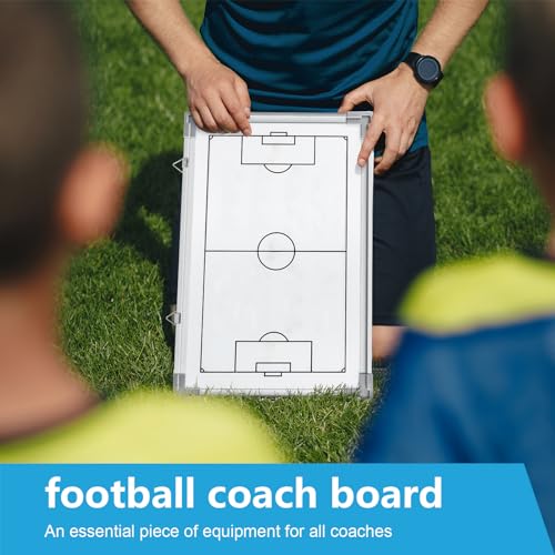 Joyeee Soccer Whiteboard, Large Waterproof Double-Sided Football Coaches Board, Magnetic Full-Court & Half-Court Futsal Ball Dry Erase Board Aluminum Frame, Soccer Training Accessories 17 x 12 Inch