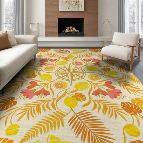 8'x10' Washable Bohemian Monstera Area Rug, Orange Foldable Oversized Carpet Non-Slip Flatwoven Floor Covering for Living Room, Under Sectional, Family Room | Ref:1991794 - color: Beige/Pattern 14, size: 8' x 10' (Rectangular)