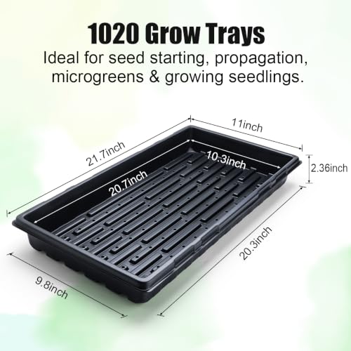 10-Pack Heavy-Duty 1020 Seed Trays with Drain Holes, Reusable Plant Flats | Durable Growing Trays, Ideal for Seed Starting, Propagation & Microgreens & Hydroponic (21" x 11", 2.36" Deep) - color: Black, size: 10p 1020 Trays with Holes