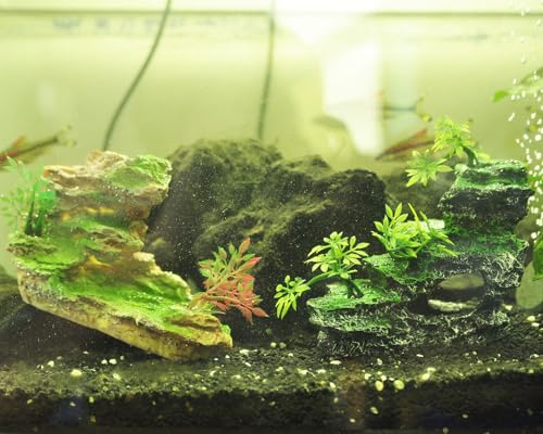 IBWell Aquarium Ornament, Mountain View Stone with Moss Tree Rock Cave Landscape Artificial Fish Tank Decoration
