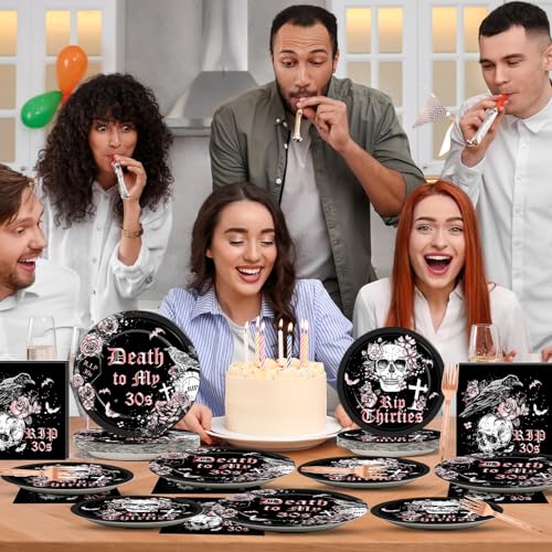 Qyeahkj 100 Pcs 40th Birthday Party Supplies Death to My 30s Paper Plates and Napkins Set Black Rose Gold Rip to My 30s Disposable Tableware Decorations for Women Thirties Funeral Youth Serve 25 Guest - style: 40th Birthday