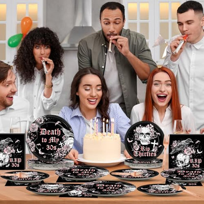 Qyeahkj 100 Pcs 40th Birthday Party Supplies Death to My 30s Paper Plates and Napkins Set Black Rose Gold Rip to My 30s Disposable Tableware Decorations for Women Thirties Funeral Youth Serve 25 Guest - style: 40th Birthday