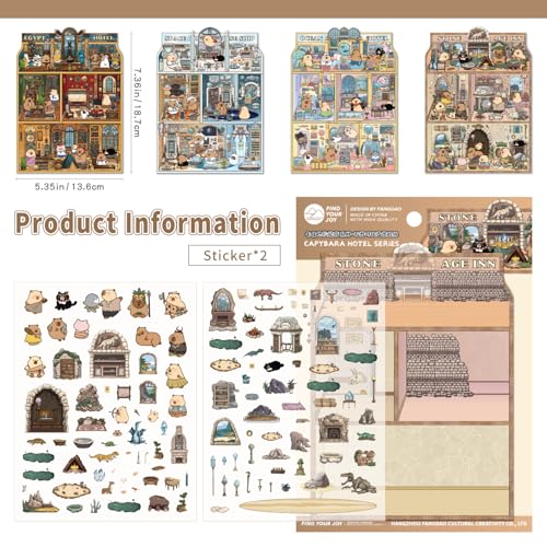 Girls 3D Miniature Scene Stickers,4 Sets Visit the Store DIY House Stickers for Space Cruise,Ocean Hotel,Egypt Hotel,Stone Age,Cute 3D Cartoon Sticker Scenes for Adult Kids Relief Stress Pass The Time - style: Travel Theme Hotel