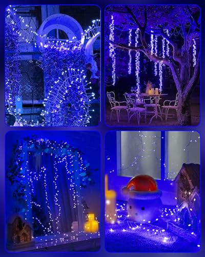 Fairy Lights Battery Operated, Twinkle String Lights Waterproof Silver Wire 5 Feet 60 Led Firecracker Starry Lights for DIY Wreath Home Wedding Party Bedroom Mason Jar Holiday Christmas, Blue - color: Blue