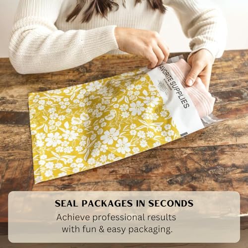 Poly Mailers 10x13 Inch 500 Pack Medium Shipping Bags Strong Thick Mailing Envelopes | Self Sealing Adhesive | Waterproof & Tear Resistant | Small Business Packaging - Floral Mustard Yellow - color: Yellow, size: 10x13 (500 Pack)