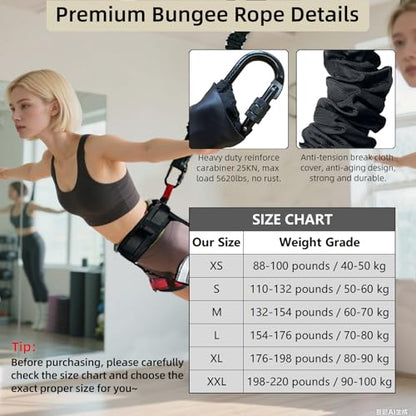 Bungee Fitness Set,CE Certified 6 Sizes(88-220 lbs)Bungee Cord Kit | 3.3ft/1M Elastic Bungee Rope w/1377 lbs MBL+Adjustable Harness+Rigging Hardware,Anti-Gravity Workout Kit for 88-220 lbs Uers - size: XS 88-110 lbs