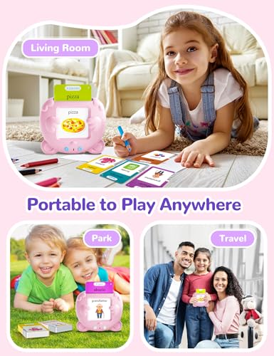 Spanish & English Talking Flash Cards for Toddlers, 510 Sight Words Bilingual Pink Educational Toys for Girls, Autism Sensory Speech Therapy Toys, Española Pocket Vocabulary Learning for Kids - size: 510-Spanish&English(pink)