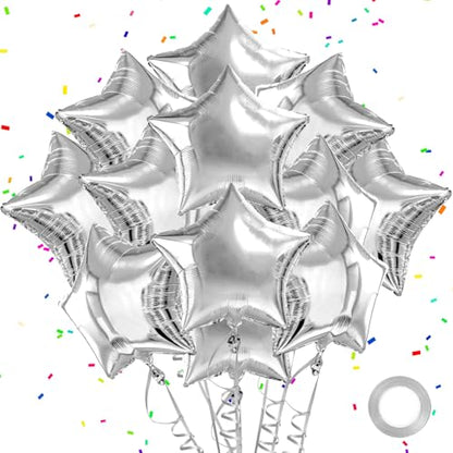 Silver Star Balloons Graduation Foil Balloons Easter Mylar Balloon For Helium Metallic 12pcs 18 Inch Silver Birthday Decorations Room Decor Party Decorations Baby Shower Anniversary Wedding Christmas - style: Silver